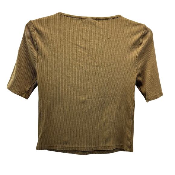 Marine Layer Lexi Ribbed Square Neck Short Sleeve Top Tan Green XS - Picture 2 of 8